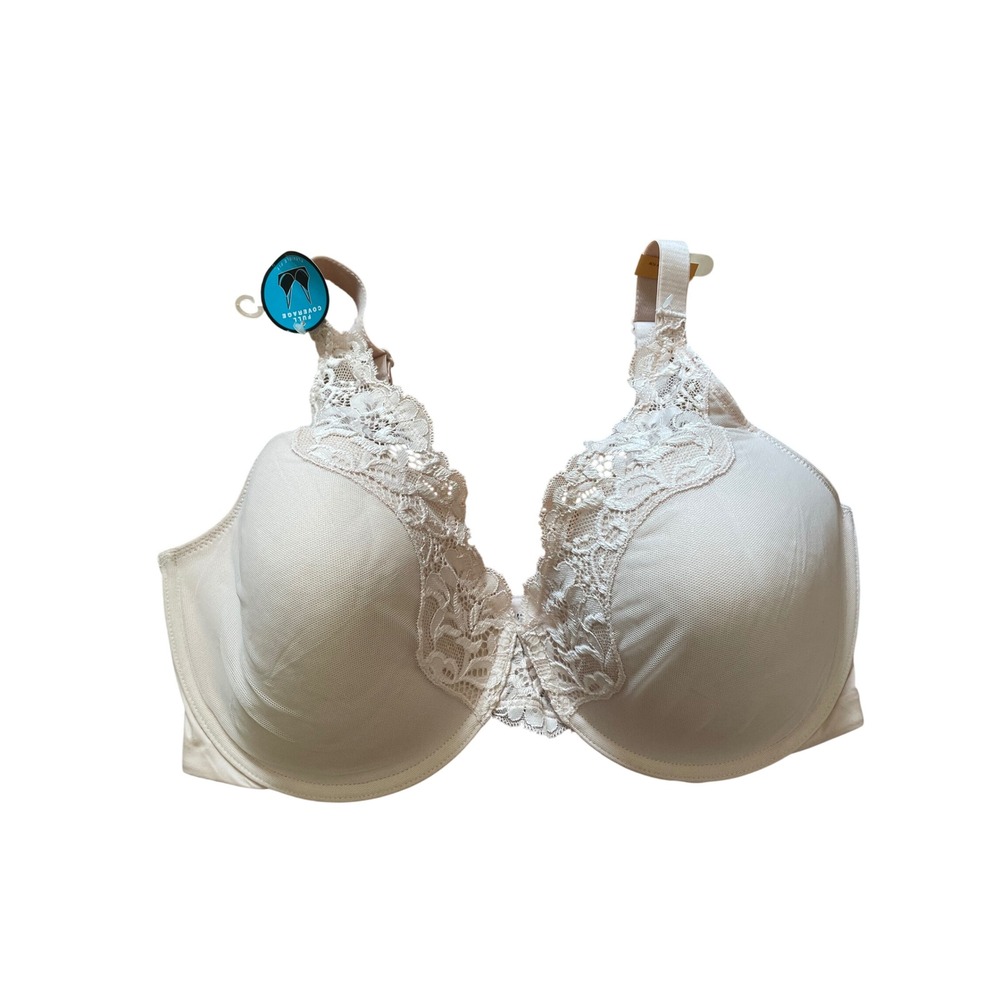 Bali Full Coverage Underwire Bra 38DD Cream Floral Lace Trim 0084